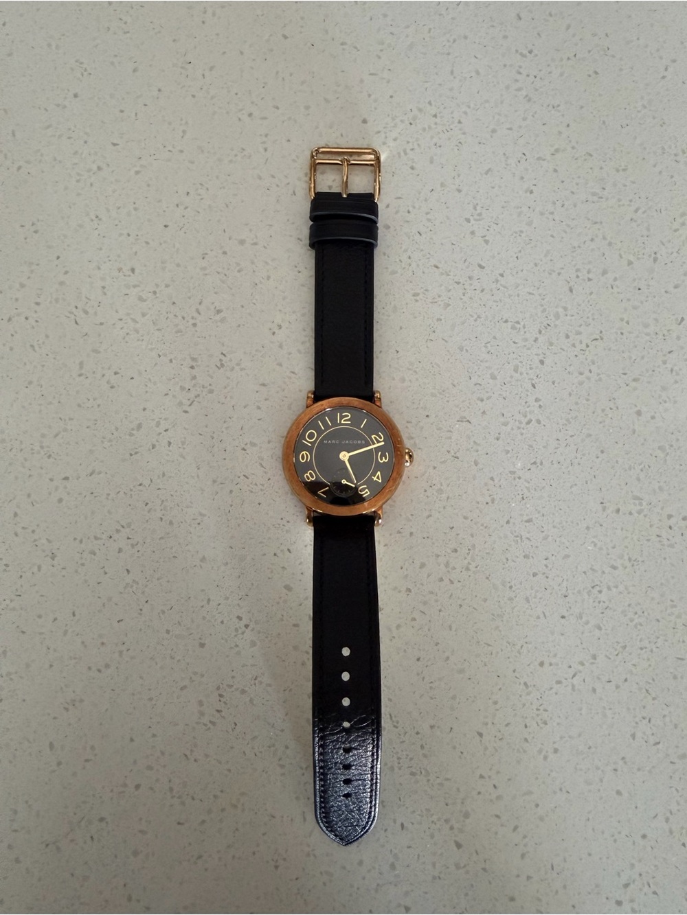Women’s Black Leather Strap Watch with Gold Case